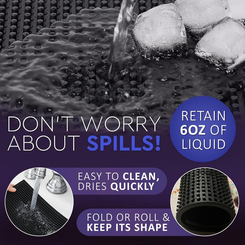 Radical Impact Rubber Bar Mat 6×12", Premium Countertop Mat for Coffee Bar, Home Bar & Kitchen, Durable 1cm Thick Rubber Drink Mat with Textured Surface That Helps Reduce Slipping, Black Bar Spill Mat - Image 4